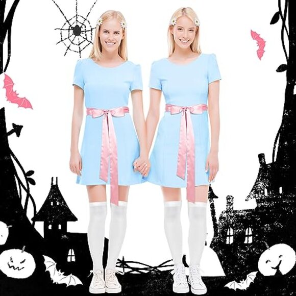 Halloween Twins Costume Accessories Set Knee High Socks Hair Clips Ribbon
